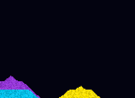 Game board with a low pile of colored sand